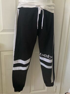 bebe Black and White Drawstring Jogger Sleep Pants